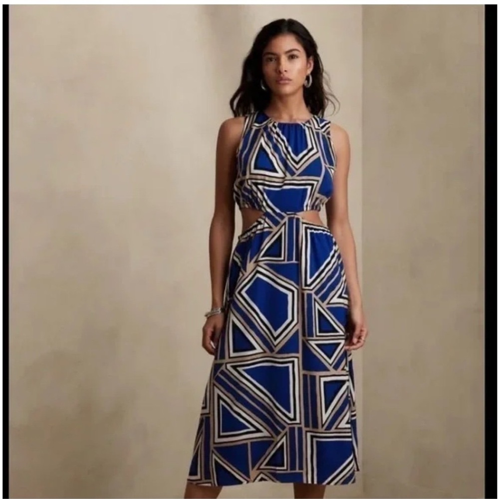 Banana Republic Blue and White Halter Midi Dress